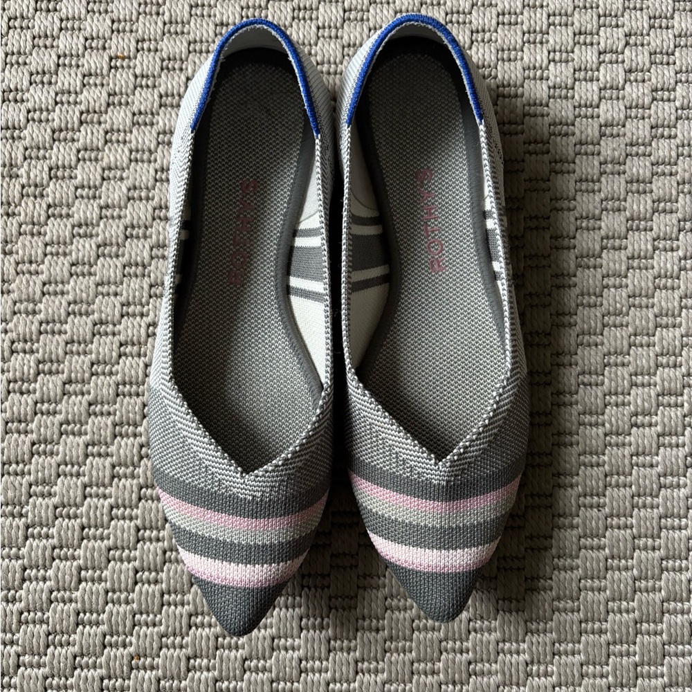Rothy’s The Point Limited Edition Grey Inverse Stripe Flats